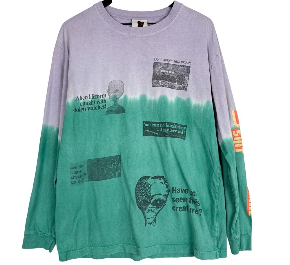 Real Bad Man Extraterrestrial Alien Tie Dye Purple Green Long Sleeve Shirt - L